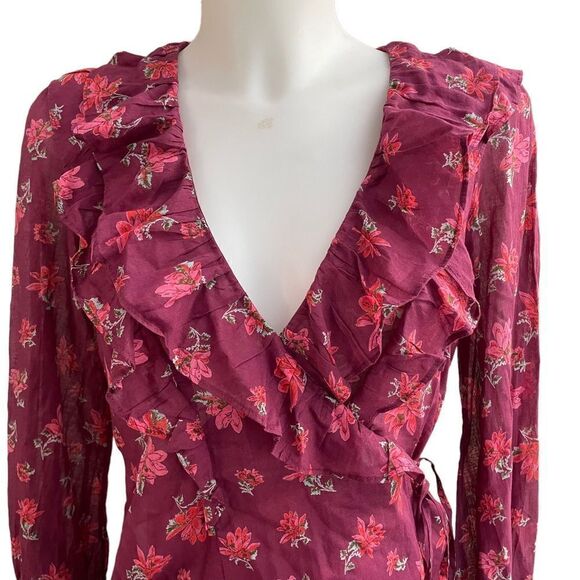 Free People Amanda Ruffle Top Sultry Combo floral wrap blouse size XS new - Picture 3 of 11